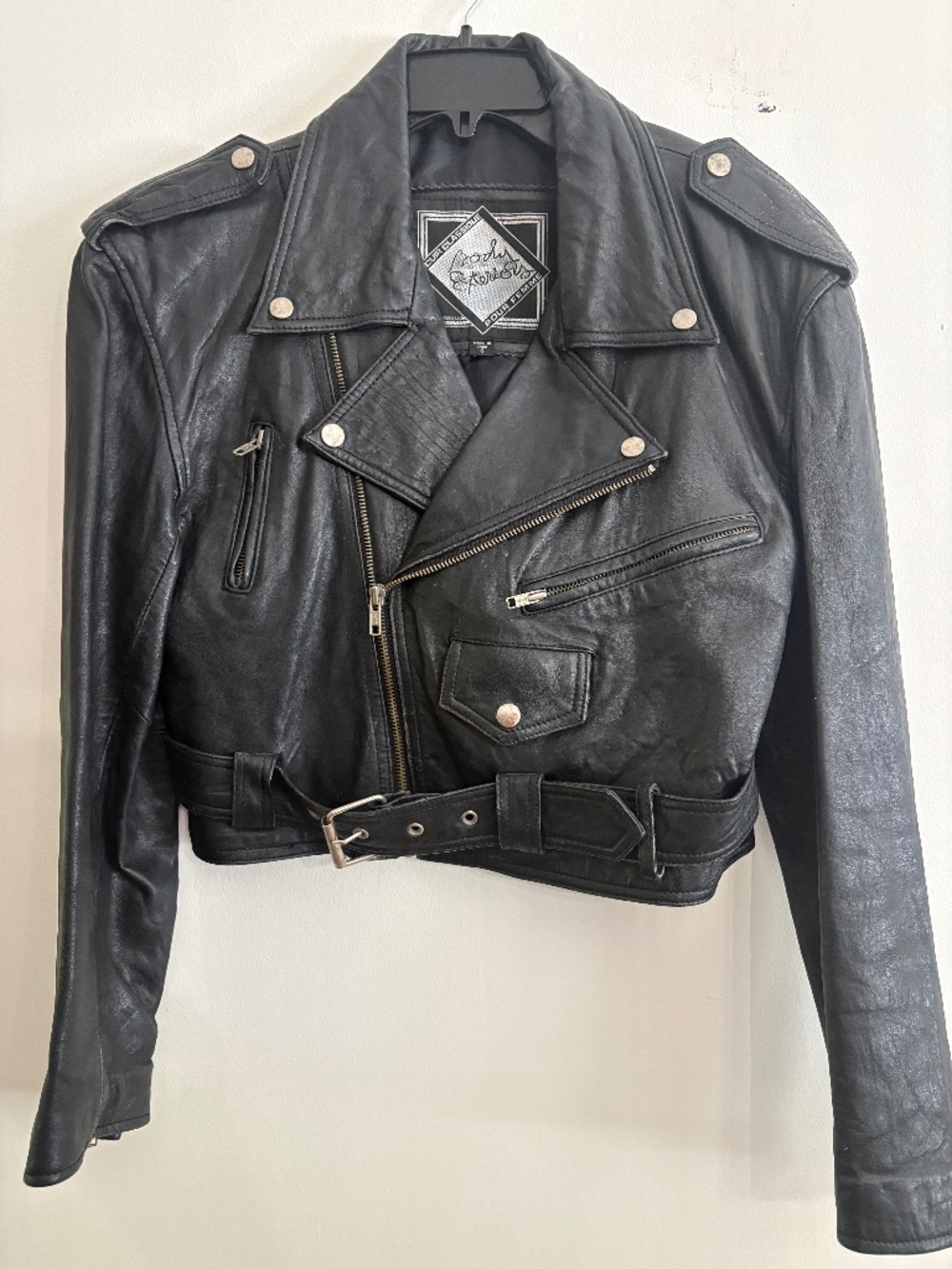 Vintage Ladies 80s/90s Body Exterior Black Leather Motorcycle Jacket - Size S